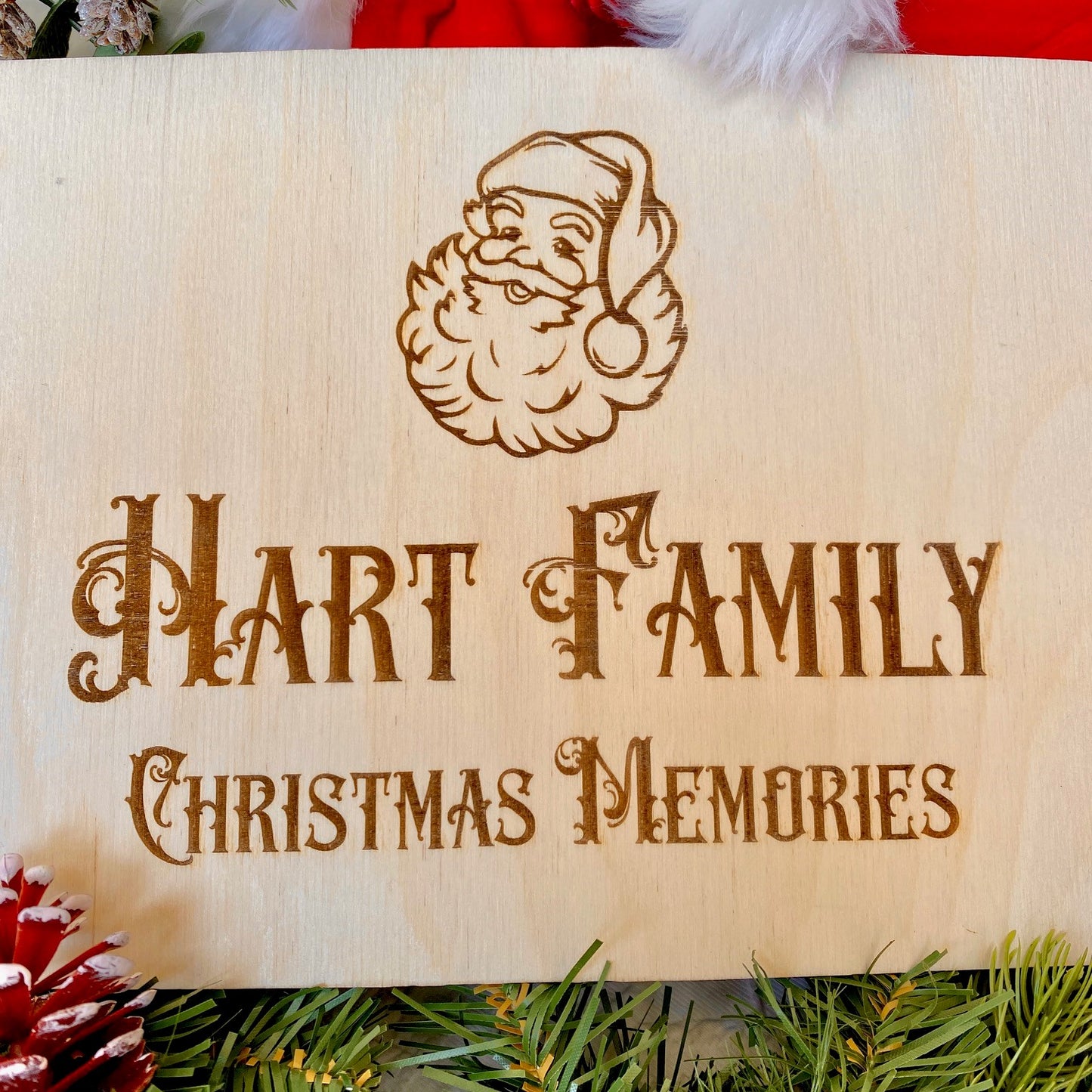Personalised Wooden Christmas Eve Box Engraved Family Festive Nutcracker Tree Santa's Face