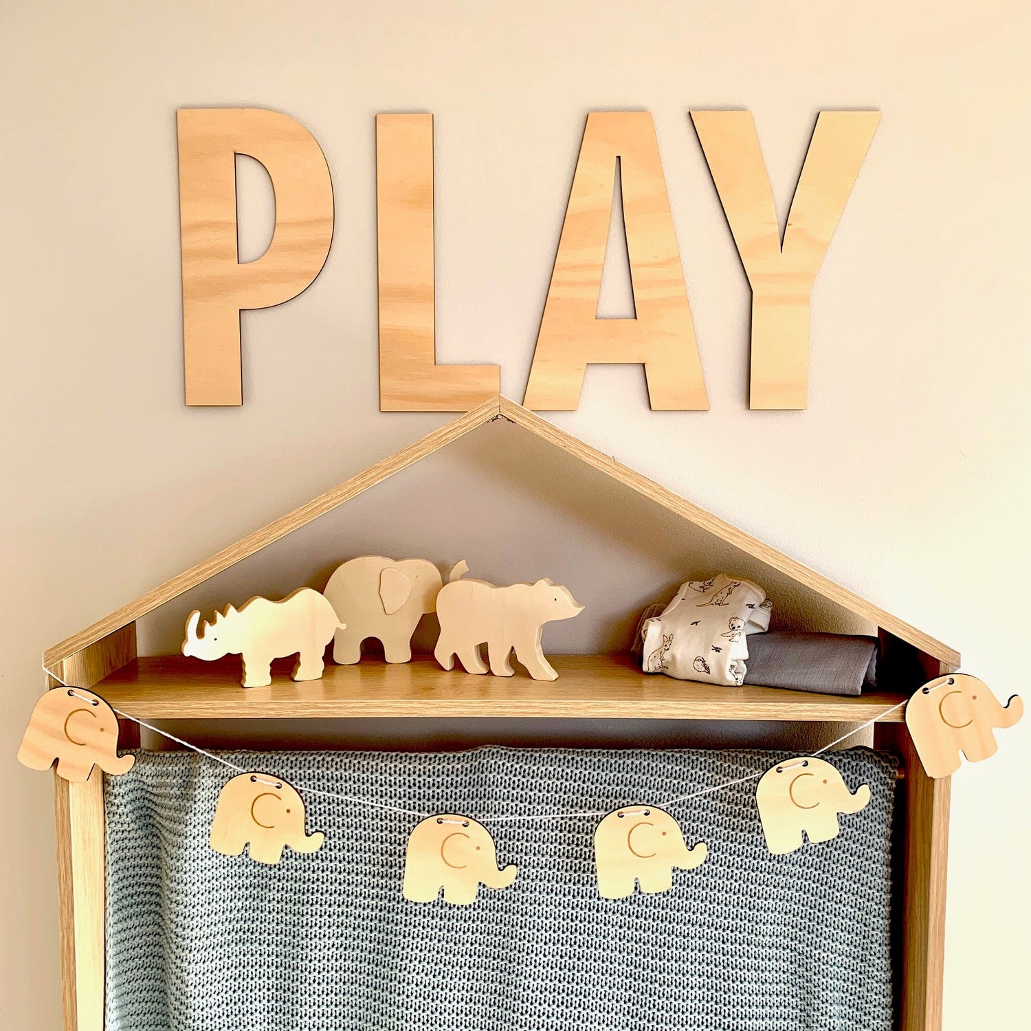 Wooden play toys nursery bunting doll accessories decor
