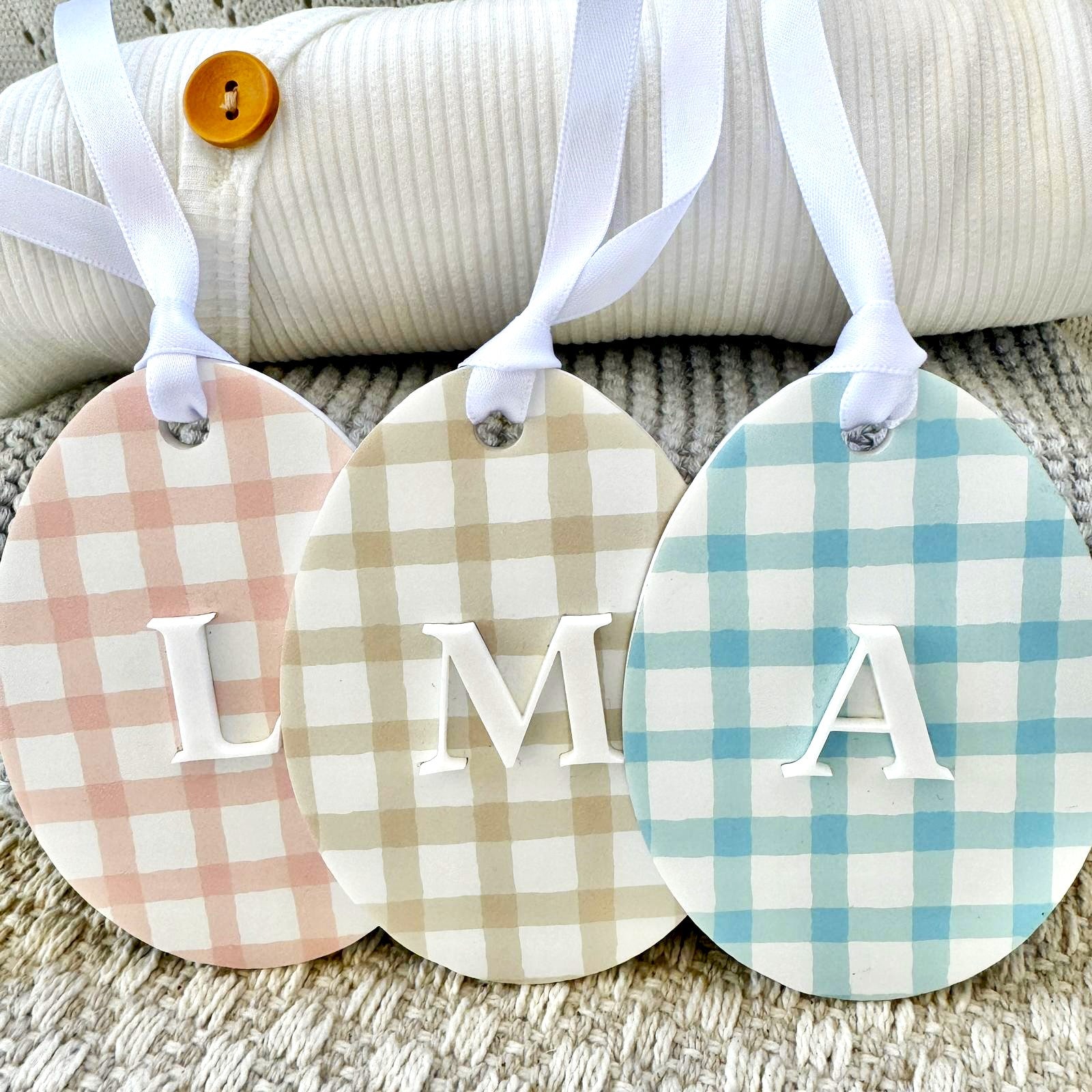 Easter Gingham Printed Acrylic Personalised Tag