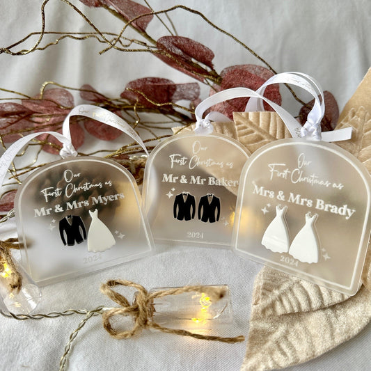 Christmas Personalised Wedding Hanging Ornament First Ribbon