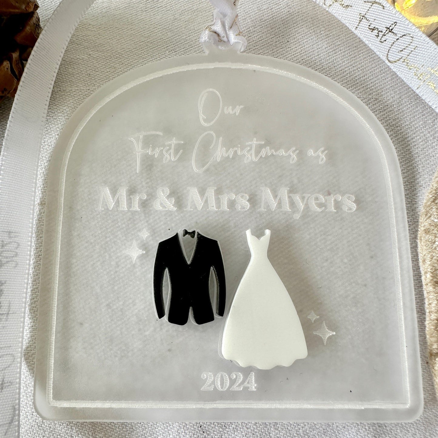 Christmas Personalised Wedding Hanging Ornament First Ribbon 