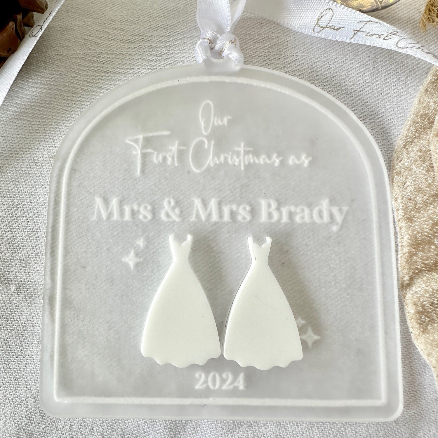 Christmas Personalised Wedding Hanging Ornament First Ribbon 
