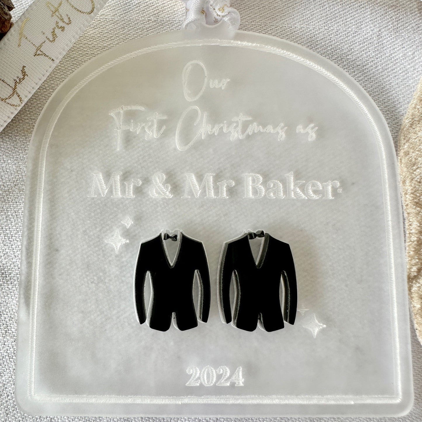 Christmas Personalised Wedding Hanging Ornament First Ribbon 