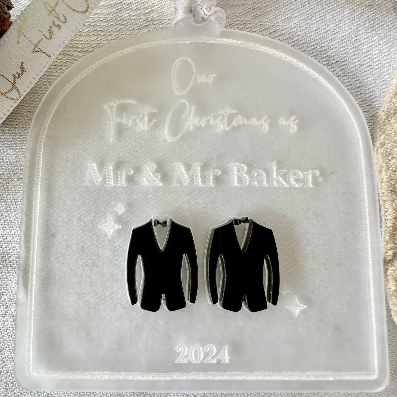 Christmas Personalised Wedding Hanging Ornament First Ribbon 