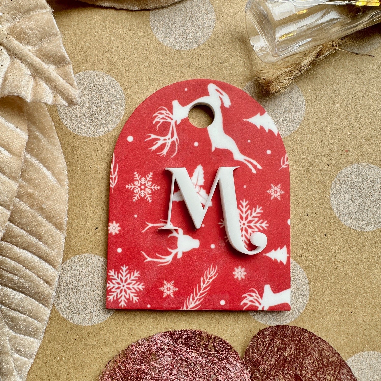 Christmas Gift Tag Personalised Initial Red Green Festive