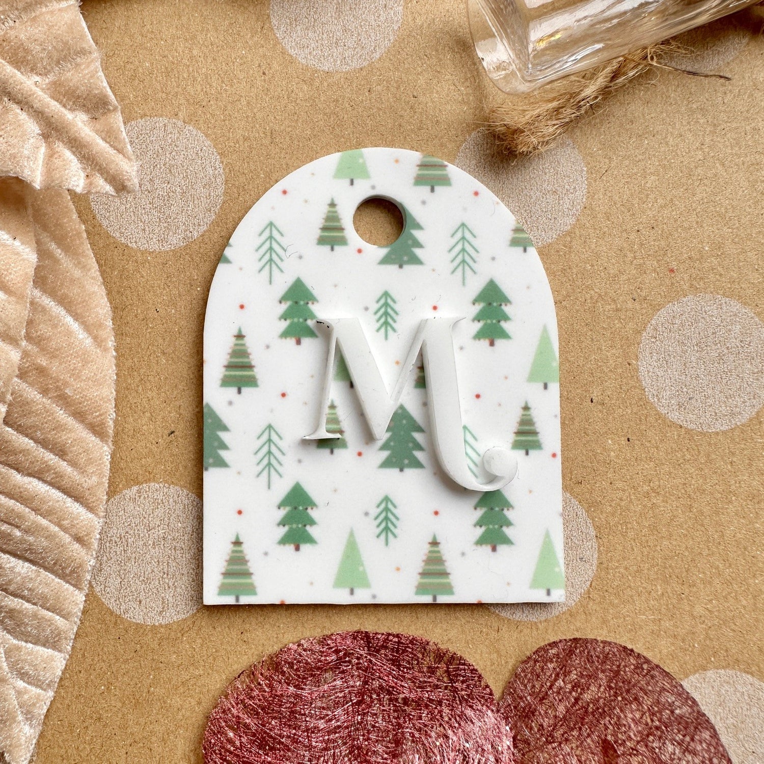 Christmas Gift Tag Personalised Initial Red Green Festive