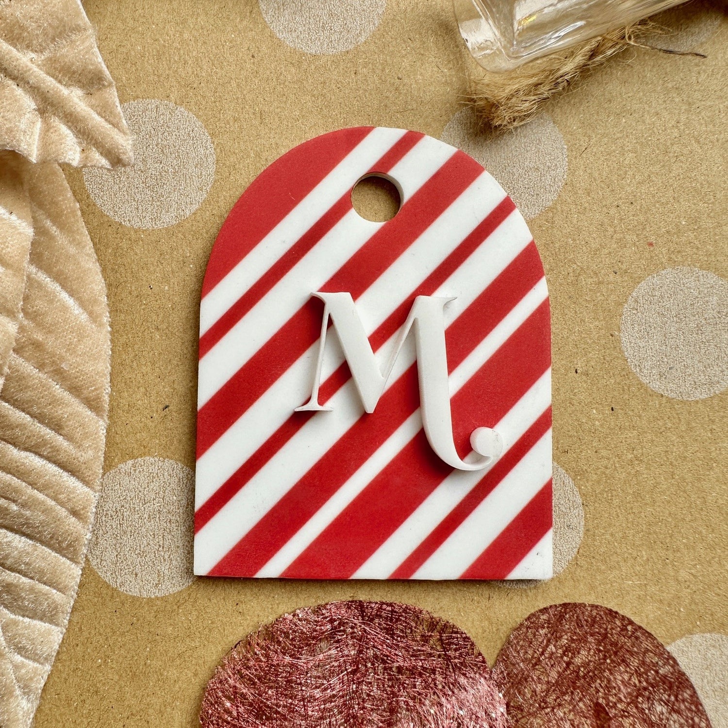 Christmas Gift Tag Personalised Initial Red Green Festive