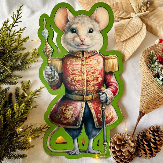 Christmas Vintage Shaped Jigsaw Puzzle Mouse Green