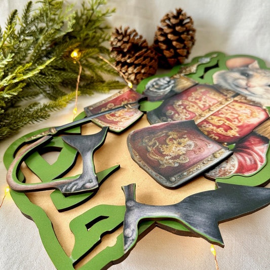 Christmas Vintage Shaped Jigsaw Puzzle Mouse Green