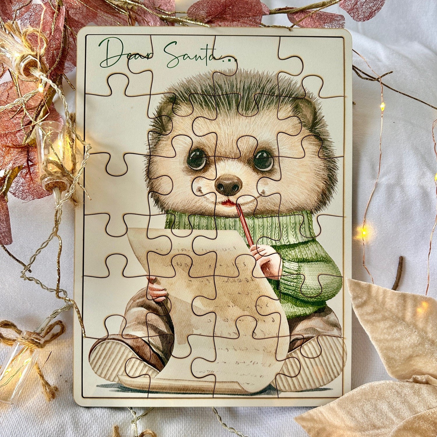 Christmas Festive Vintage Hedgehog Jigsaw Puzzle