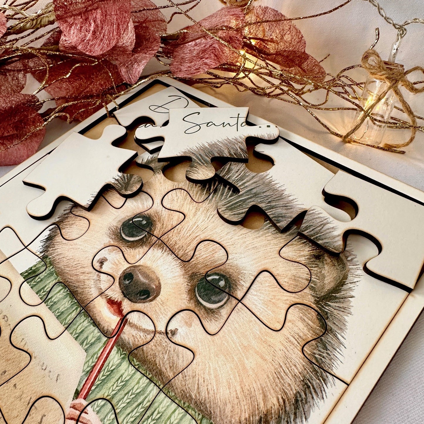Christmas Festive Vintage Hedgehog Jigsaw Puzzle