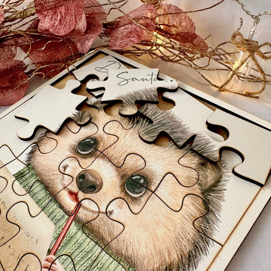 Christmas Festive Vintage Hedgehog Jigsaw Puzzle