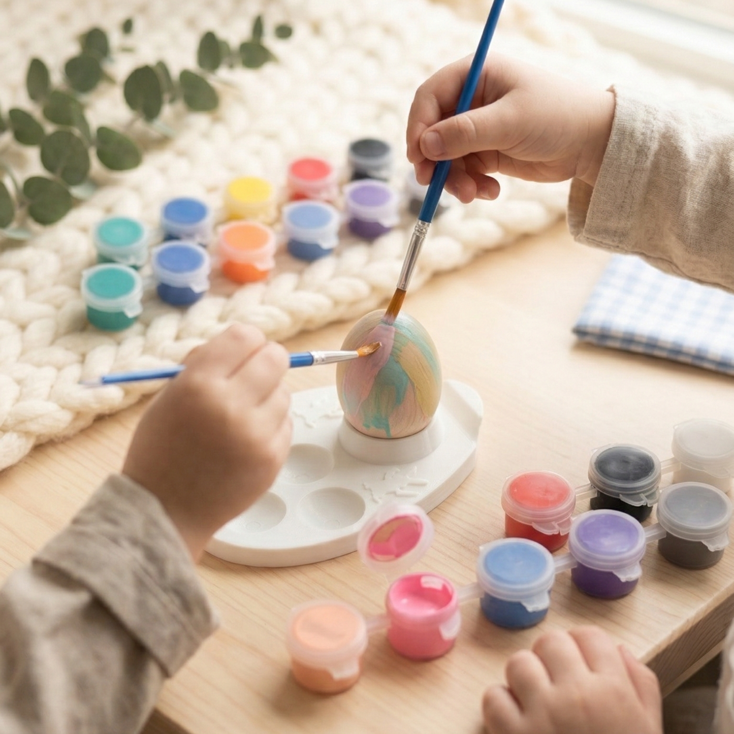 Easter Egg Painting palette, kids, fun, wooden, egg, paint