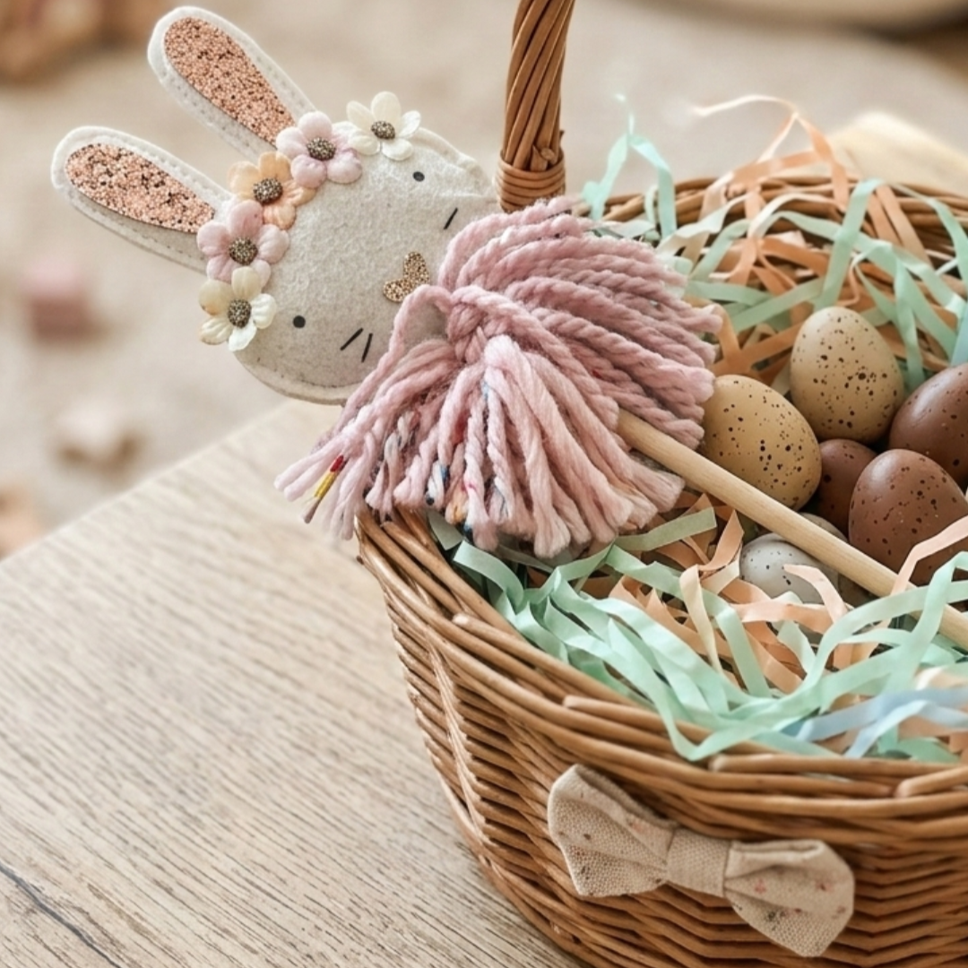 By Sadie, Easter, Wand, Bunny, Nursery, First Easter, Wooden, Pink, Rabbit