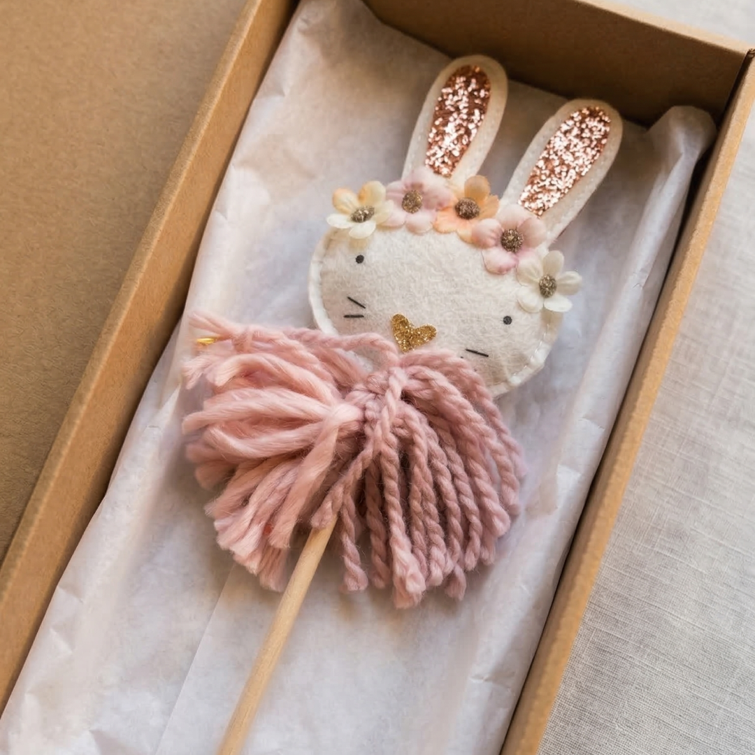 By Sadie, Easter, Wand, Bunny, Nursery, First Easter, Wooden, Pink, Rabbit