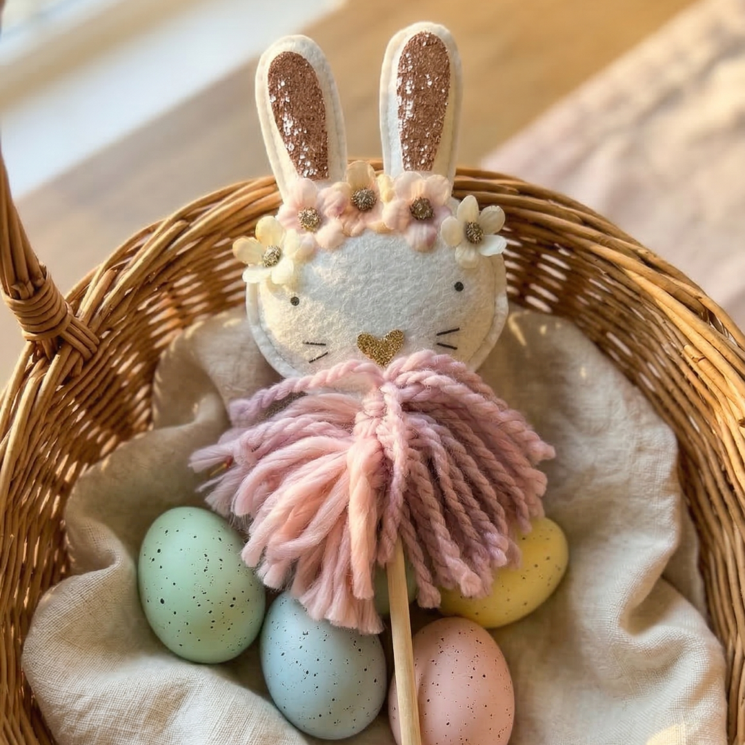 By Sadie, Easter, Wand, Bunny, Nursery, First Easter, Wooden, Pink, Rabbit