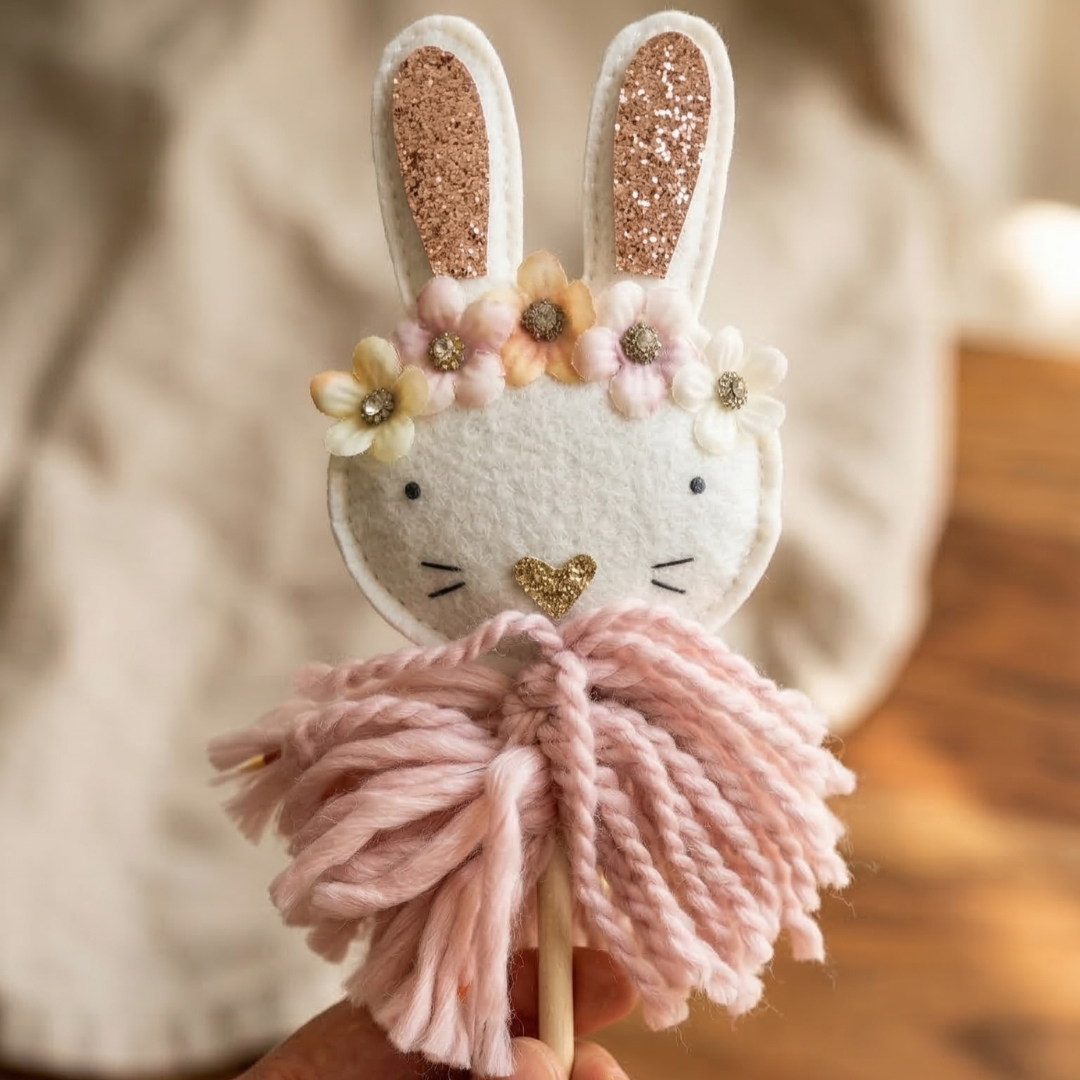By Sadie, Easter, Wand, Bunny, Nursery, First Easter, Wooden, Pink, Rabbit