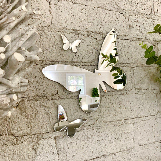 Mirrored Butterflies Silver Wall Decor
