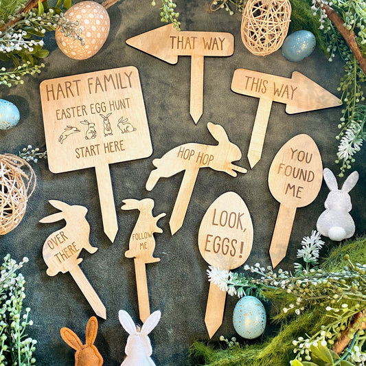 Easter Egg Hunt Wooden Kit Signs Personalised Personalized