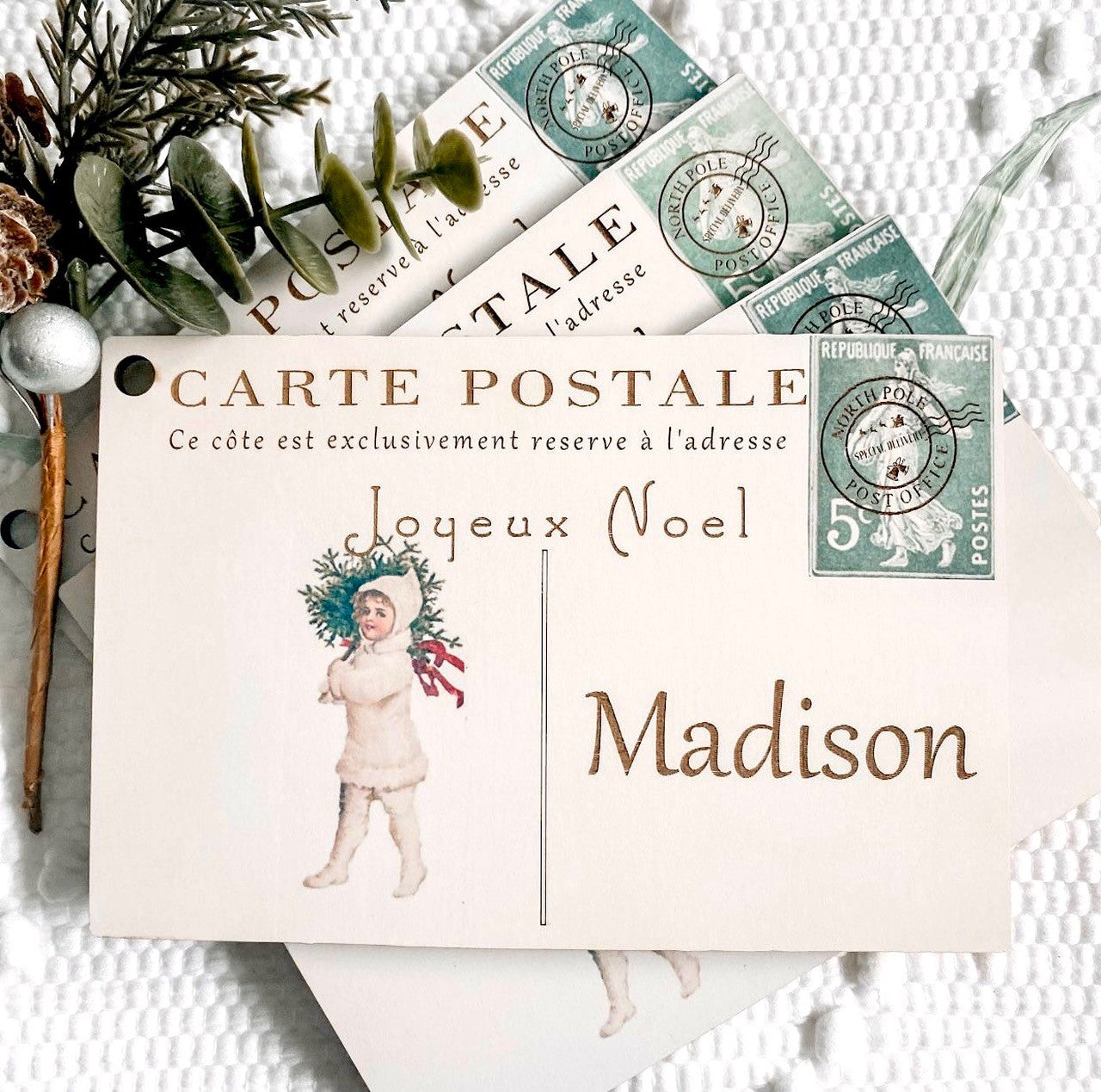 Christmas Postcard Gift Tags Wooden French