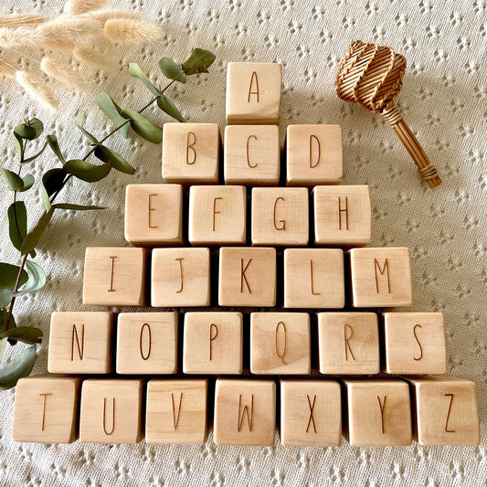 Wooden Alphabet Letter Blocks Cube Letters
