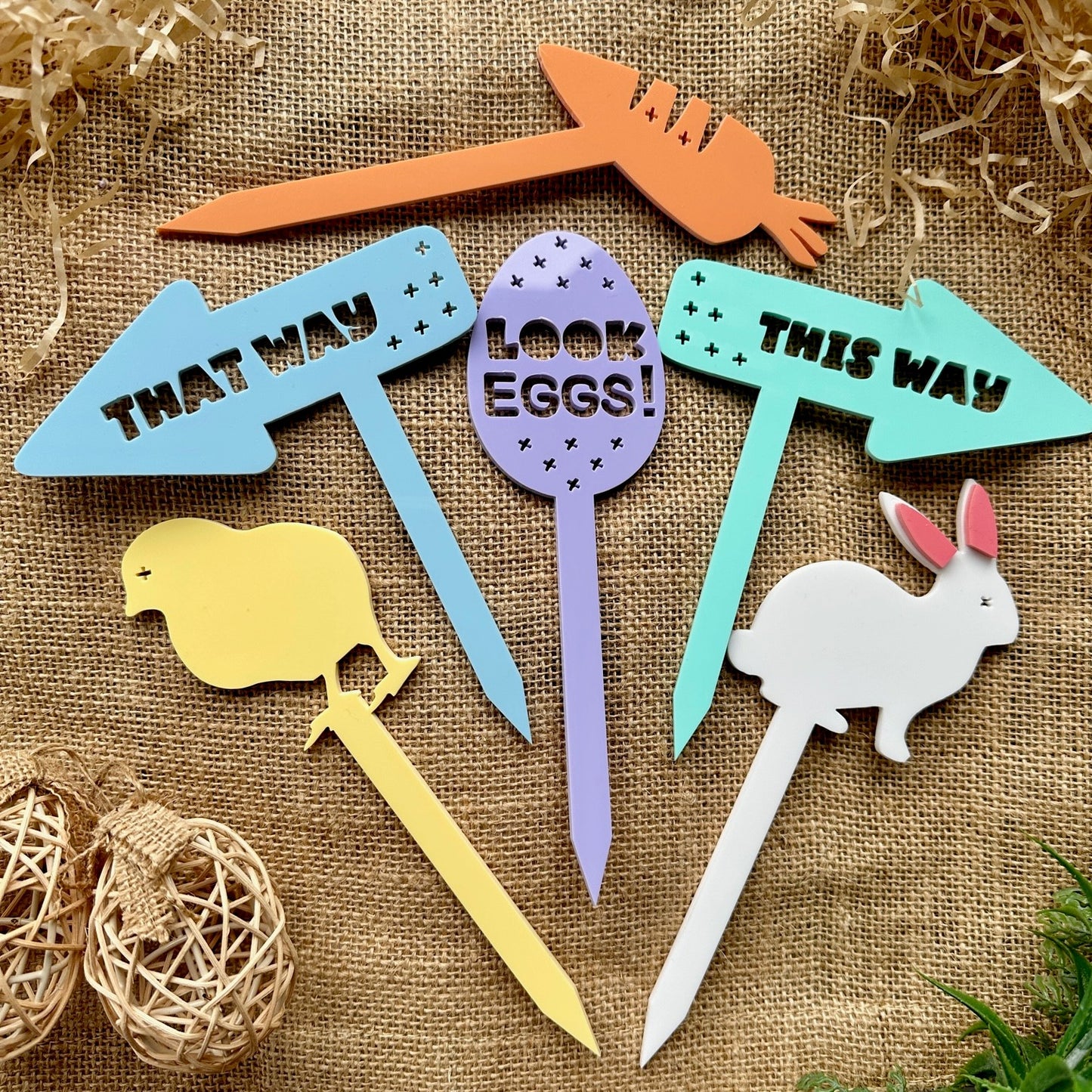 Gift Decoration Easter Egg Hunt Kids Game Children 2023 Event Clues Acrylic Signs Rabbit Chick Decor