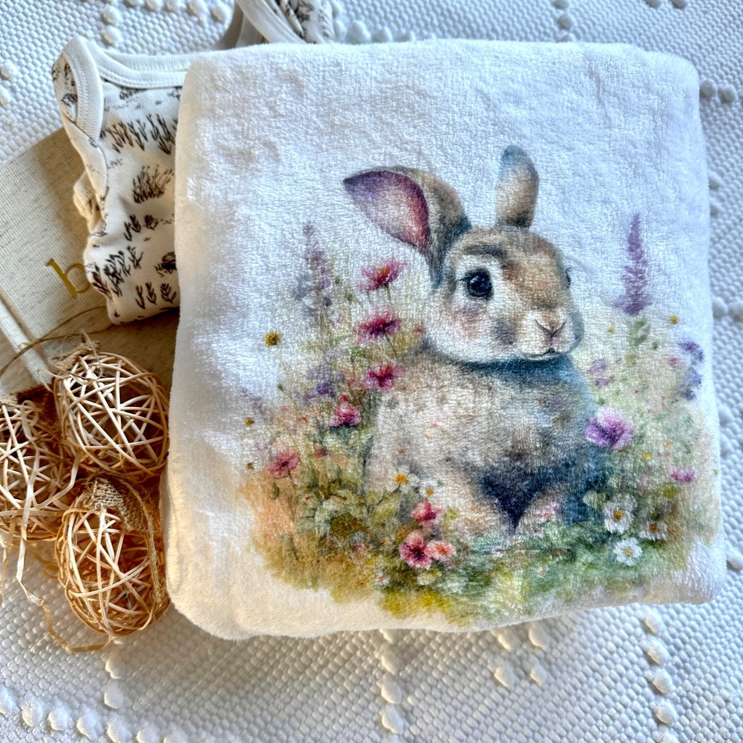 Easter personalised blanket rabbit bunny fleece soft 