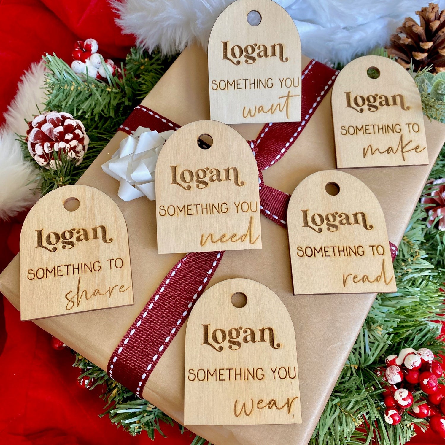 Wooden Personalised Christmas Gift Tags Festive