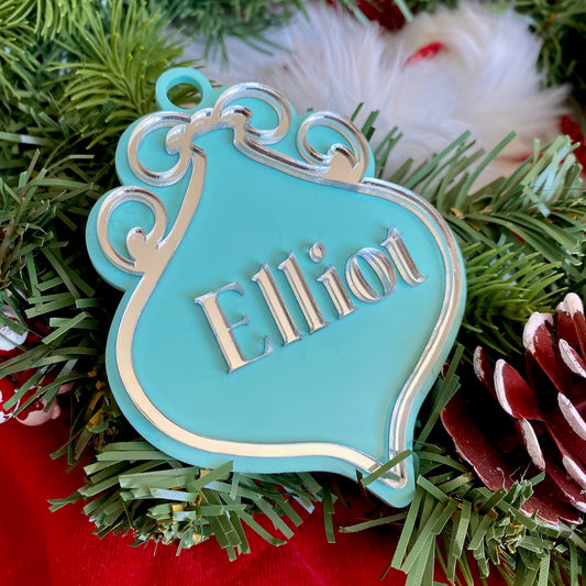 Christmas Acrylic Personalised Festive Ornament Red White Pink Blue Shiny Tree Hanging