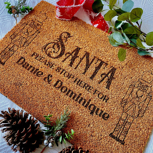 Festive Christmas Personalised Doormat Floormat Engraved Santa Christmas Tree Nutcracker