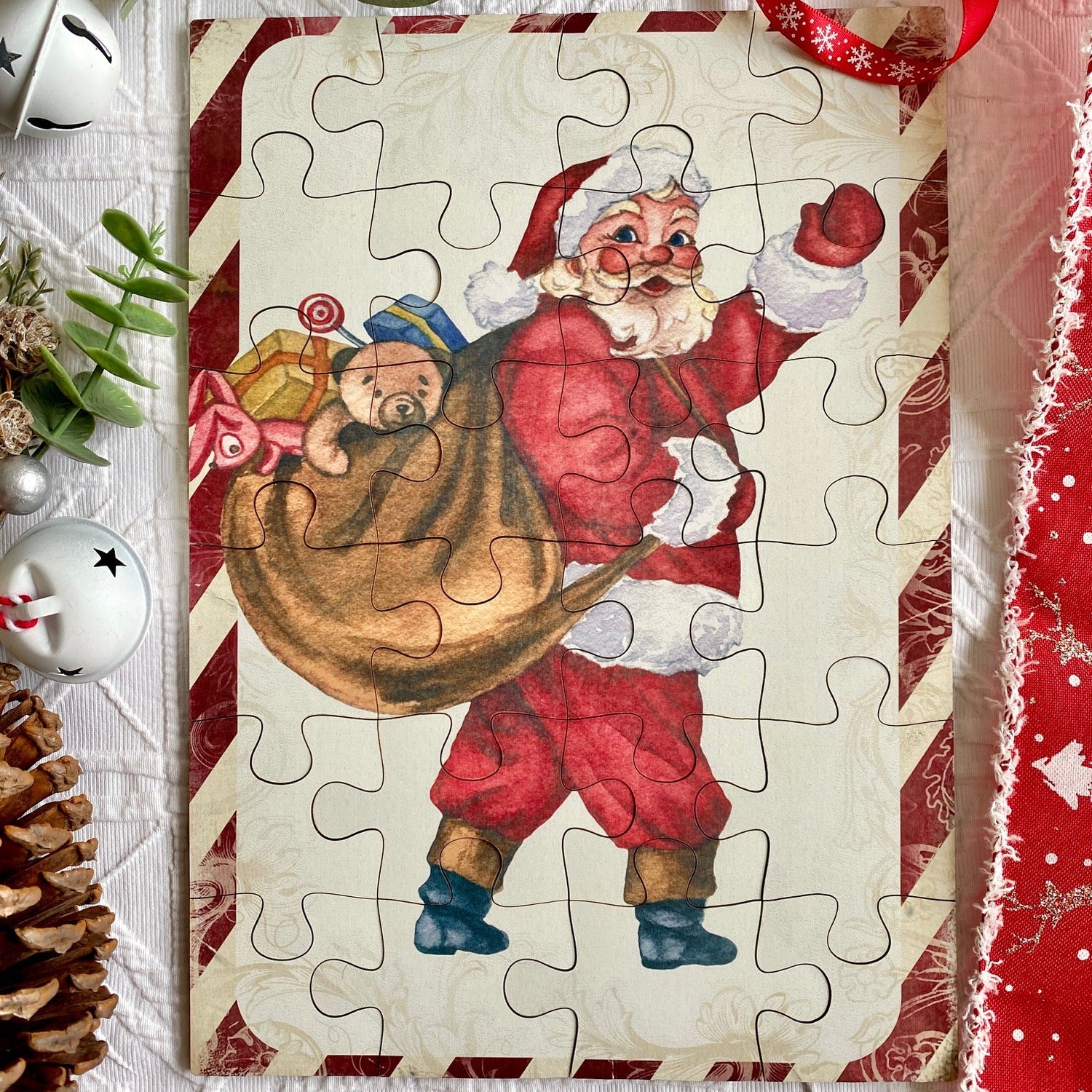 Festive Christmas Vintage Wooden Jigsaw Puzzle Santa