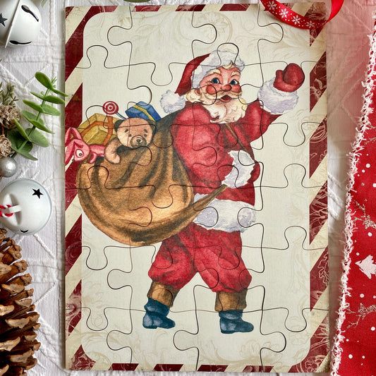 Festive Christmas Vintage Wooden Jigsaw Puzzle Santa